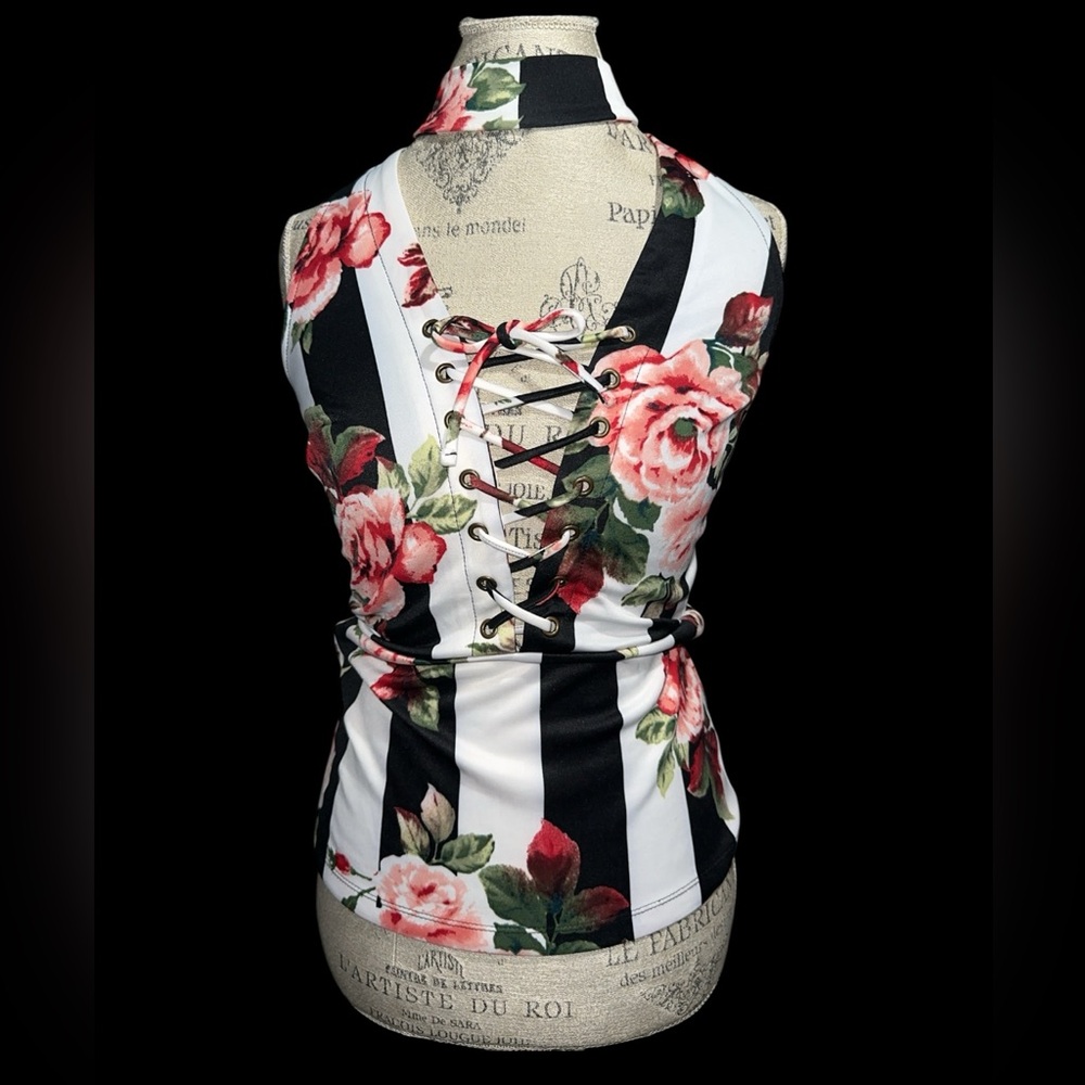 Venus Floral Striped Lace-Up Women's Top